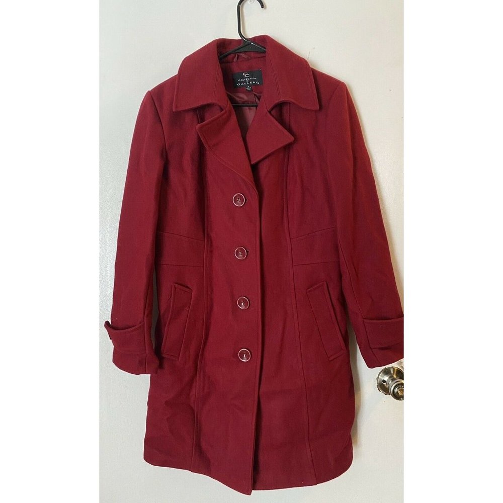 Collection by Gallery Coat Sz Medium Red Wool Blend Button Pea Coat Mid-Length